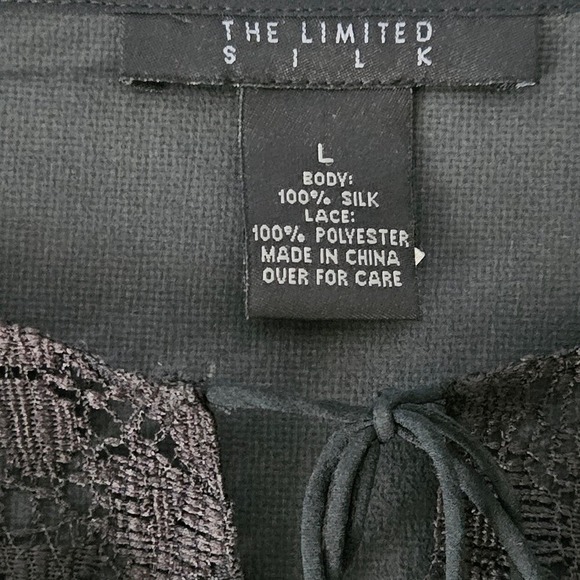 The Limited Silk Black Lace Blouse Womens L Sheer Sleeves Ruffle Cuffs Top - Picture 4 of 6